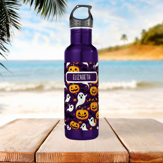 Halloween Bats Pumpkin Boo Pattern Purple school Stainless Steel Water Bottle (Halloween Bats Pumpkin Boo Pattern Purple school Stainless Steel Water Bottle)