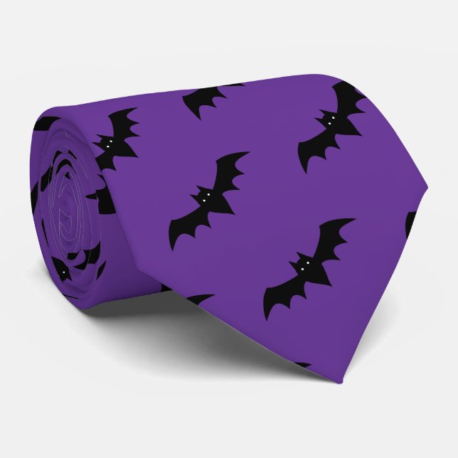 Halloween Bats Purple Black Pattern Neck Tie (Rolled)