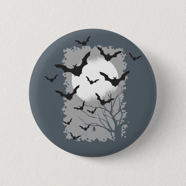 Halloween Bats Silhouette Black Flying Vampires Button (Front)