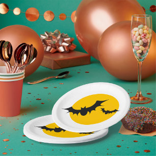 Halloween Bats Silhouette Full Moon Paper Plates