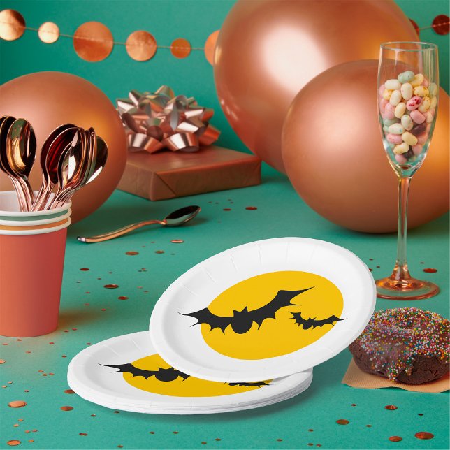 Halloween Bats Silhouette Full Moon Paper Plates (Creator Uploaded)