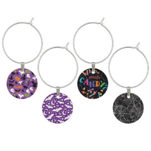 Halloween Bats Skulls Ghosts Witches Webs Wine Charm