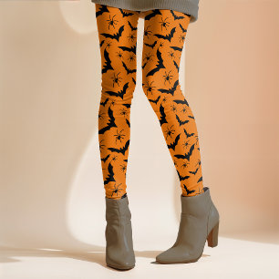 Halloween Bats Spiders Spooky Cute Orange Black Leggings