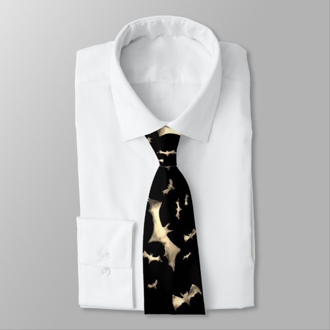 Halloween bats spooky pattern neck tie (Tied)