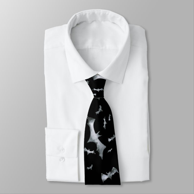 Halloween bats spooky pattern neck tie (Tied)