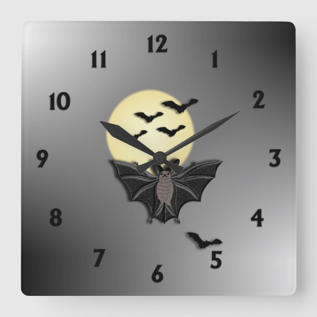 Halloween Bats Square Wall Clock (Front)