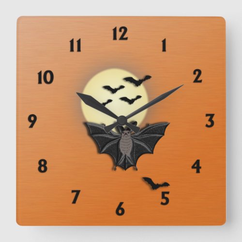 Halloween Bats Square Wall Clock