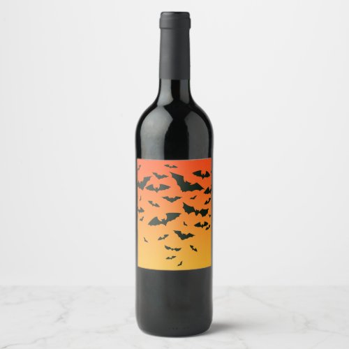 Halloween Bats Sunset Wine Label