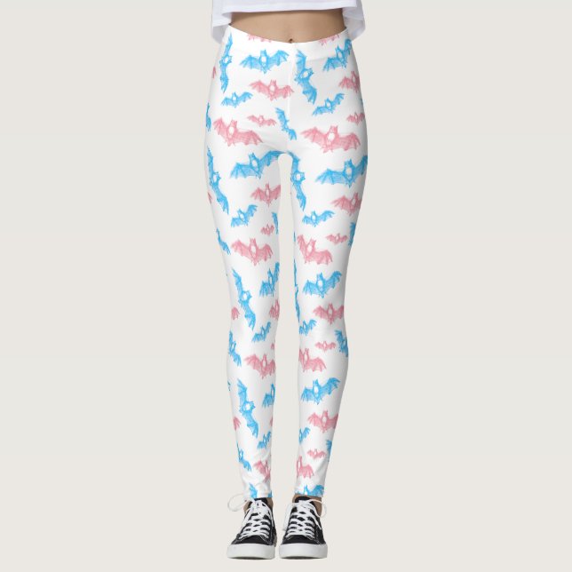 Halloween Bats Trans Pride Colors Leggings (Front)