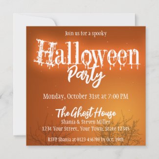 Halloween Bats Trees Orange Night Party