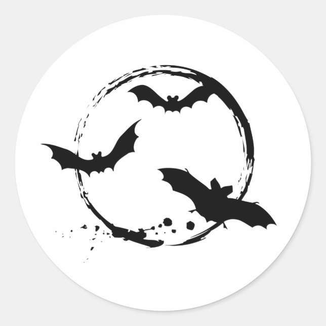 Halloween bats with moon classic round sticker (Front)