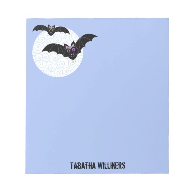 Halloween Bats with Moon Personalized 5.5 x 6 Notepad (Front)