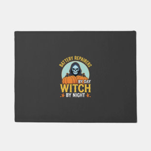 Halloween Battery Repairer Witch By Night Design Doormat