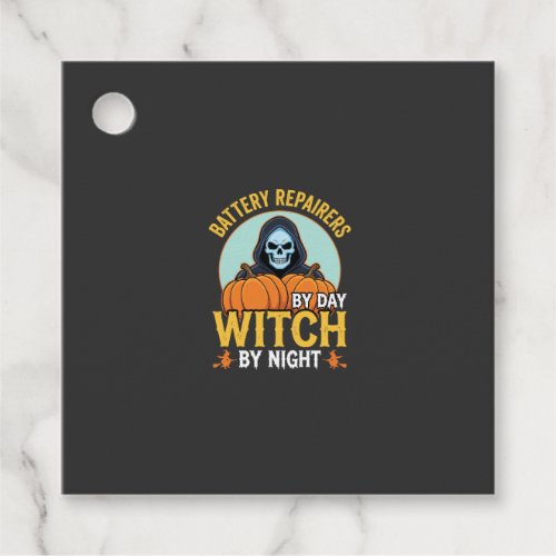 Halloween Battery Repairer Witch By Night Design Favor Tags