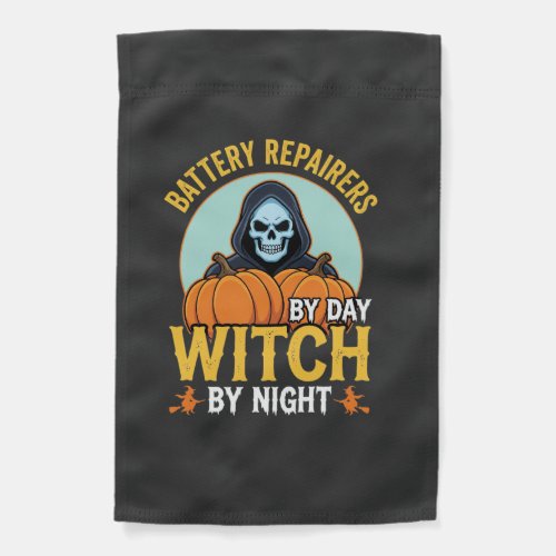 Halloween Battery Repairer Witch By Night Design Garden Flag