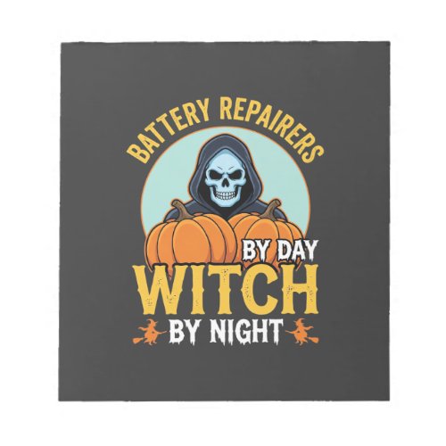 Halloween Battery Repairer Witch By Night Design Notepad