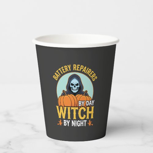Halloween Battery Repairer Witch By Night Design Paper Cups