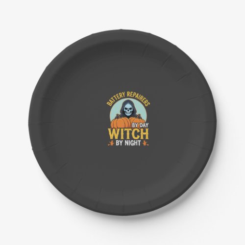 Halloween Battery Repairer Witch By Night Design Paper Plates