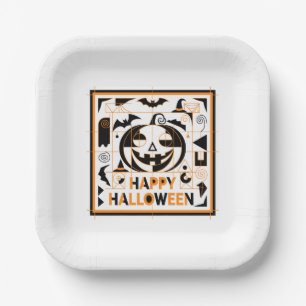 Halloween Bauhaus Pumpkin Paper Plates