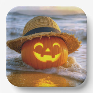 Halloween Beach Jack-o-lantern Paper Plates