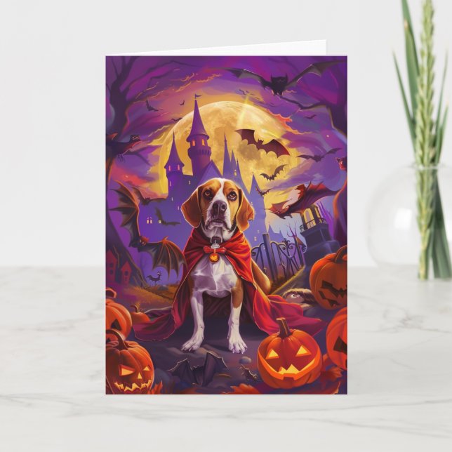 Halloween Beagle Dog Pumpkins Scary  Card (Front)