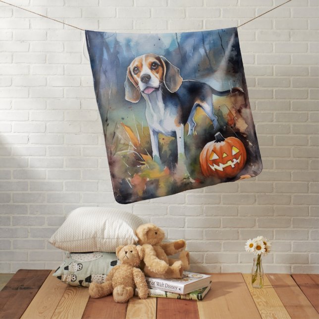 Halloween Beagle With Pumpkins Scary Baby Blanket (In Situ)