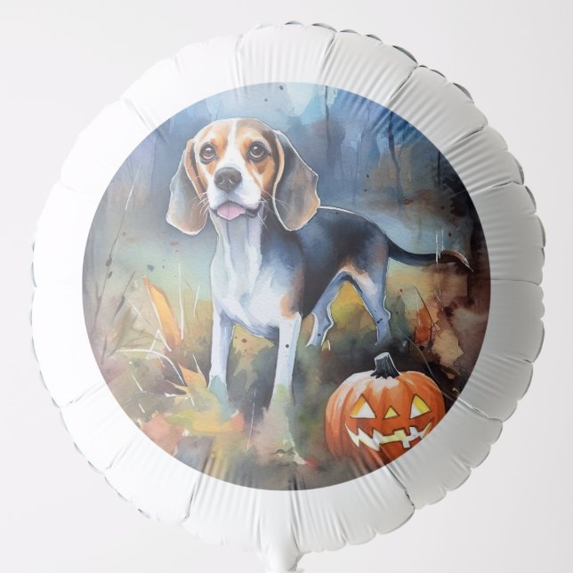 Halloween Beagle With Pumpkins Scary Balloon (Front)
