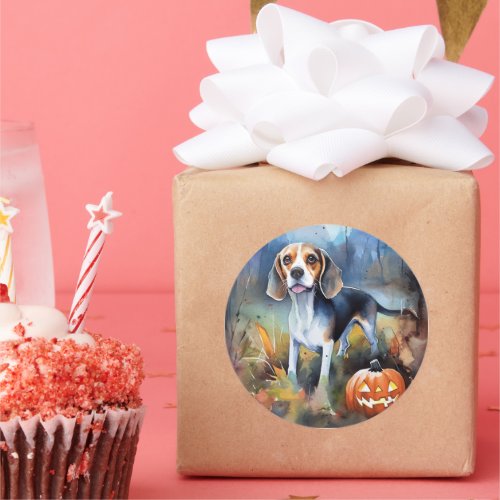 Halloween Beagle With Pumpkins Scary Classic Round Sticker