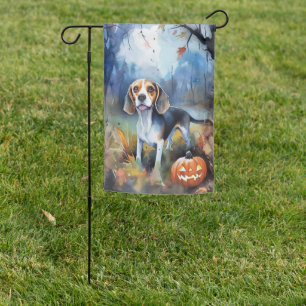 Halloween Beagle With Pumpkins Scary Garden Flag