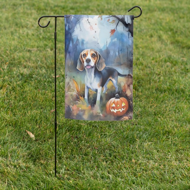 Halloween Beagle With Pumpkins Scary  Garden Flag (In SItu)