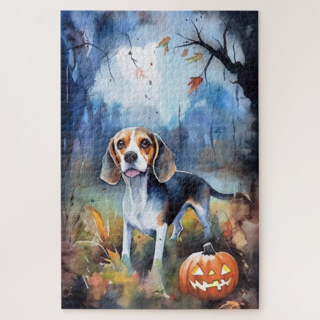 Halloween Beagle With Pumpkins Scary Jigsaw Puzzle (Vertical)