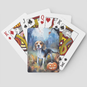 Halloween Beagle With Pumpkins Scary Poker Cards