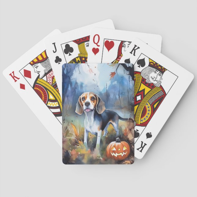 Halloween Beagle With Pumpkins Scary Poker Cards (Back)