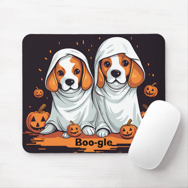 Halloween Beagles in Funny Ghost Costume Mouse Pad | Zazzle