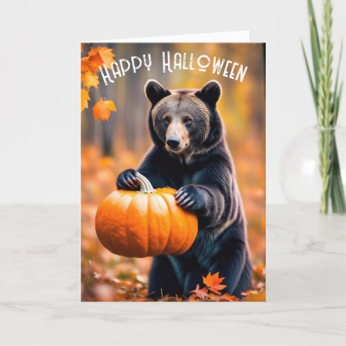 Halloween Bear With Pumpkin Holiday Card