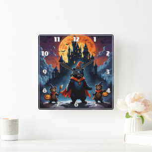 Halloween bears dressed for a spooky night square wall clock