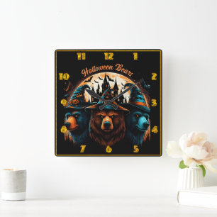Halloween bears in magical night attire square wall clock