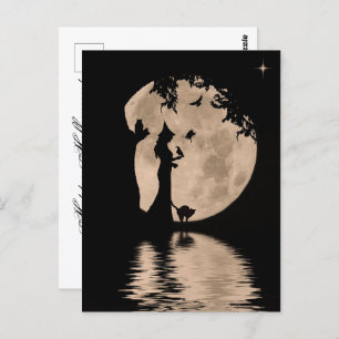 Halloween Beautiful Witch with Familiars Postcard