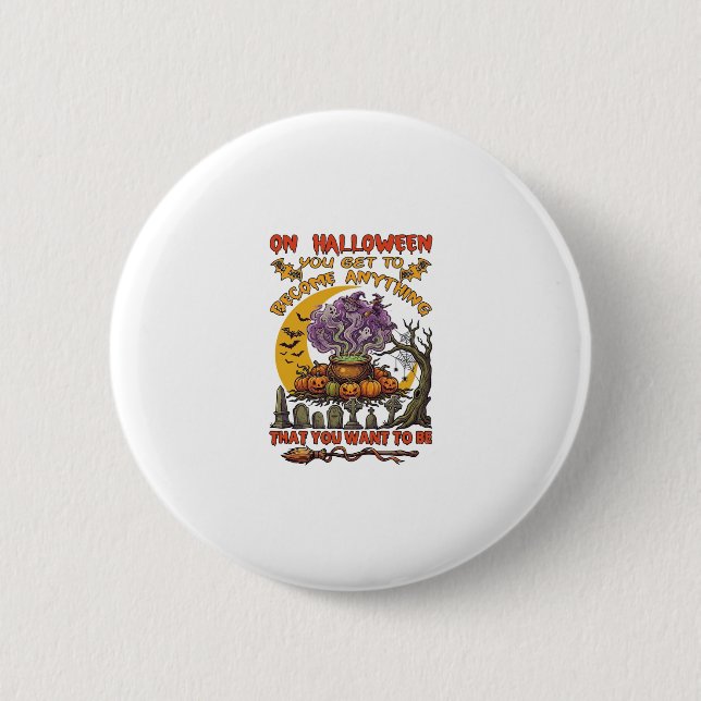 Halloween Become Anything Cauldron Cat Ghost Pumpk Button (Front)