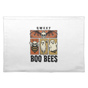 Halloween Bee Pun Vintage Engraving Ghost Bee Shir Cloth Placemat
