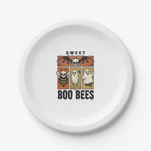 Halloween Bee Pun Vintage Engraving Ghost Bee Shir Paper Plates
