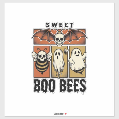 Halloween Bee Pun Vintage Engraving Ghost Bee Shir Sticker