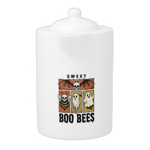 Halloween Bee Pun Vintage Engraving Ghost Bee Shir Teapot