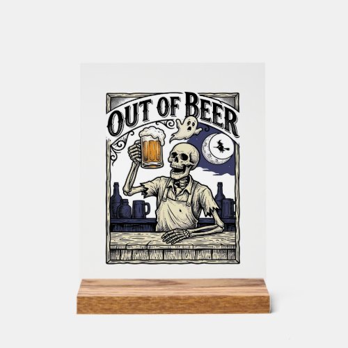 Halloween Beer Skeleton Vintage Party Acrylic Sign