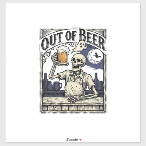 Halloween Beer Skeleton Vintage Party Sticker