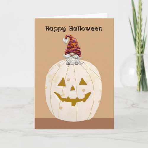 Halloween Beige Pumpkin with Gnome Card