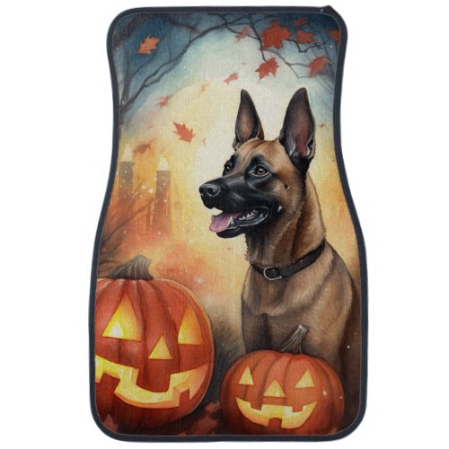 Halloween Belgian Malinoi With Pumpkins Scary Car Floor Mat