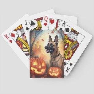 Halloween Belgian Malinoi With Pumpkins Scary Poker Cards
