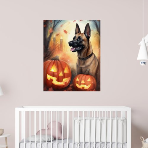 Halloween Belgian Malinoi With Pumpkins Scary Poster