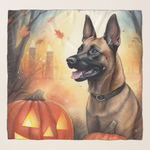 Halloween Belgian Malinoi With Pumpkins Scary Scarf